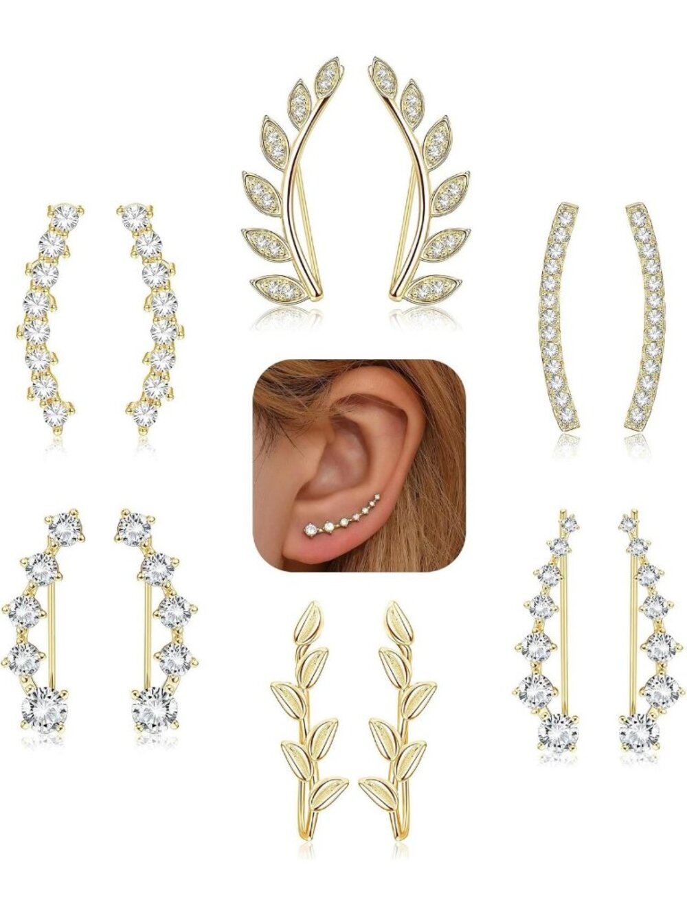 Stylish 6 Pairs Ear Cuffs Climber Hoop Earrings with CZ Arrow Design for Women
